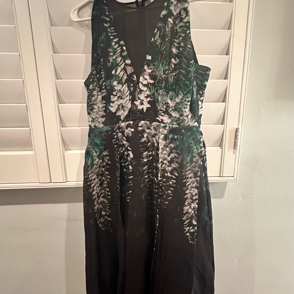 Whistles - Black botanical 100% Silk Midi Dress - Size 6 (UK Size 10)